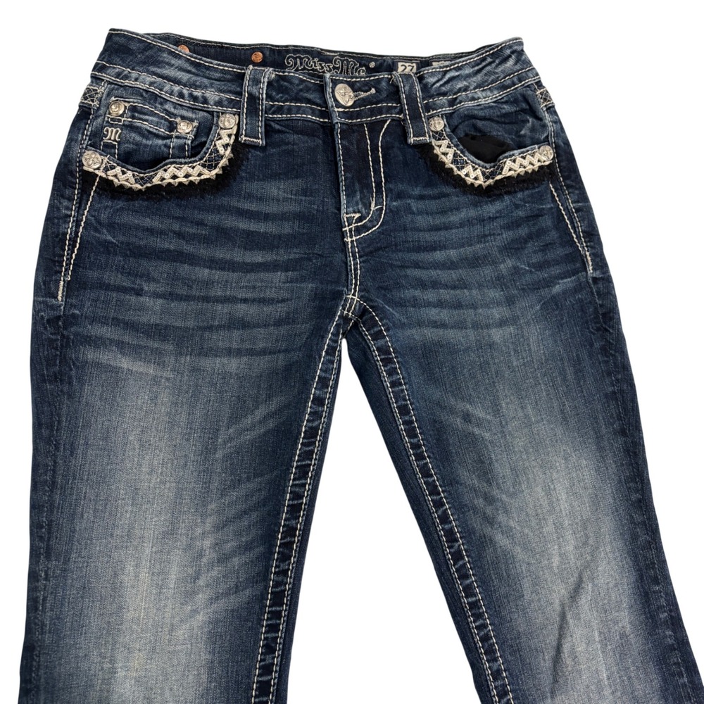 Miss Me Signature Bootcut Blue Jeans Women 27x34 Stretch Western Boho Distress - Picture 11 of 14